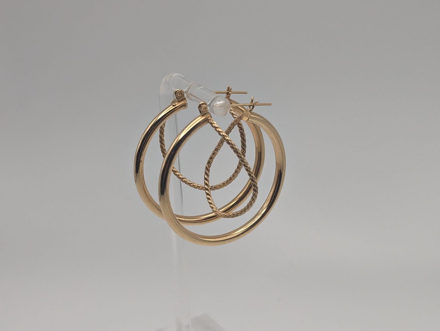 Large 14k Gold Twisted Hoop Earrings. 3" Intertwined Twisted Double Wire Hoop Earrings Real Solid 14K Yellow Gold