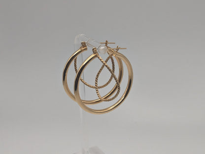 Large 14k Gold Twisted Hoop Earrings. 3" Intertwined Twisted Double Wire Hoop Earrings Real Solid 14K Yellow Gold