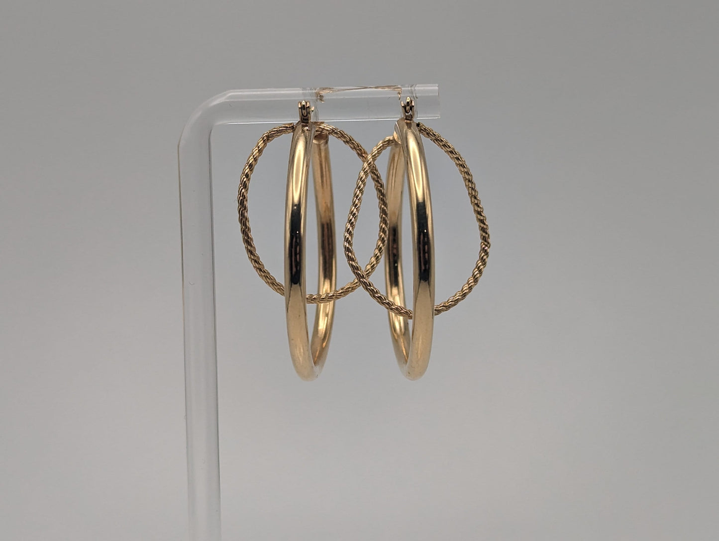 Large 14k Gold Twisted Hoop Earrings. 3" Intertwined Twisted Double Wire Hoop Earrings Real Solid 14K Yellow Gold