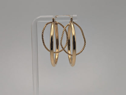 Large 14k Gold Twisted Hoop Earrings. 3" Intertwined Twisted Double Wire Hoop Earrings Real Solid 14K Yellow Gold
