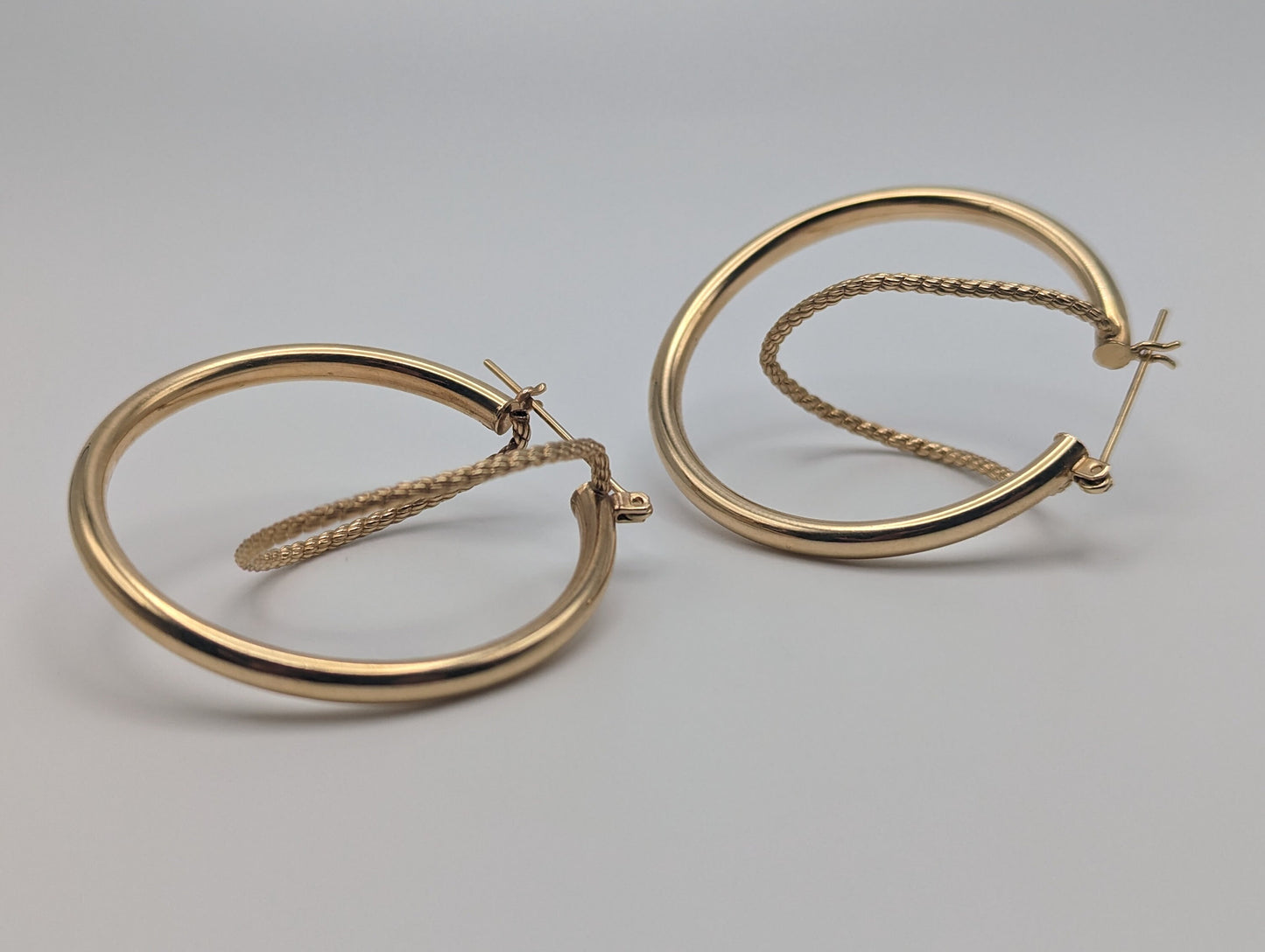 Large 14k Gold Twisted Hoop Earrings. 3" Intertwined Twisted Double Wire Hoop Earrings Real Solid 14K Yellow Gold