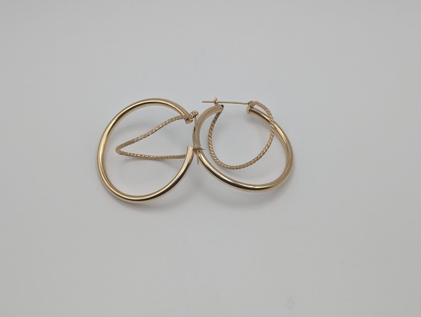 Large 14k Gold Twisted Hoop Earrings. 3" Intertwined Twisted Double Wire Hoop Earrings Real Solid 14K Yellow Gold