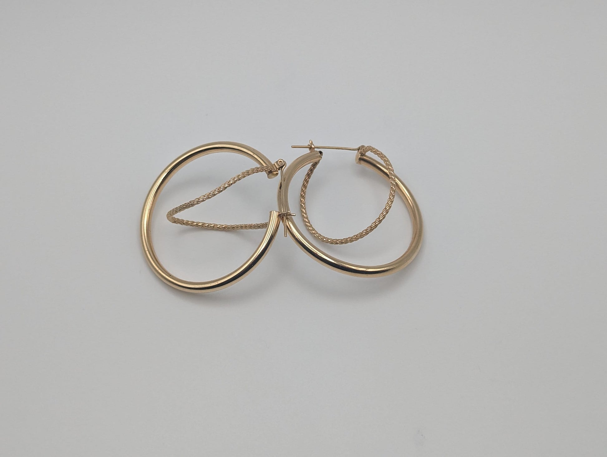 Large 14k Gold Twisted Hoop Earrings. 3" Intertwined Twisted Double Wire Hoop Earrings Real Solid 14K Yellow Gold