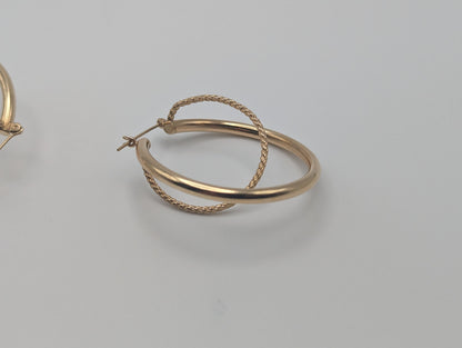 Large 14k Gold Twisted Hoop Earrings. 3" Intertwined Twisted Double Wire Hoop Earrings Real Solid 14K Yellow Gold