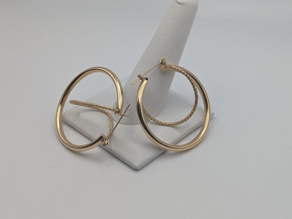 Large 14k Gold Twisted Hoop Earrings. 3" Intertwined Twisted Double Wire Hoop Earrings Real Solid 14K Yellow Gold