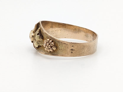 Heavy Black Hills Gold Ring. 10k Multi-tone Gold Black Hills Signet Ring. 10k/12k Black Hill Band. Rose Gold Flower Vine Ring.