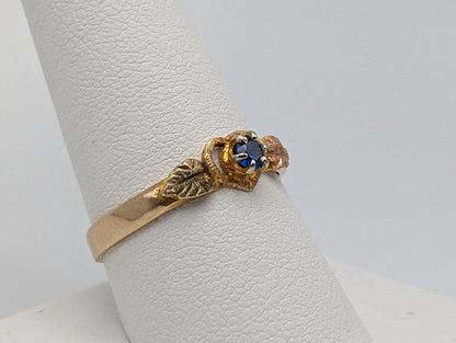Black Hills Gold Blue Tanzanian Spinel Gem Stone Heart Ring 10k 12k Leaf Blue Stone Leaf Heart Ring. 10k Womens BHG Ring.