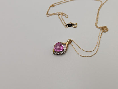 10K Yellow Gold Pink Sapphire Heart Diamond Pendant Gold Chain Necklace. 10k Sapphire Heart Pendant. 10k Heart Pendant