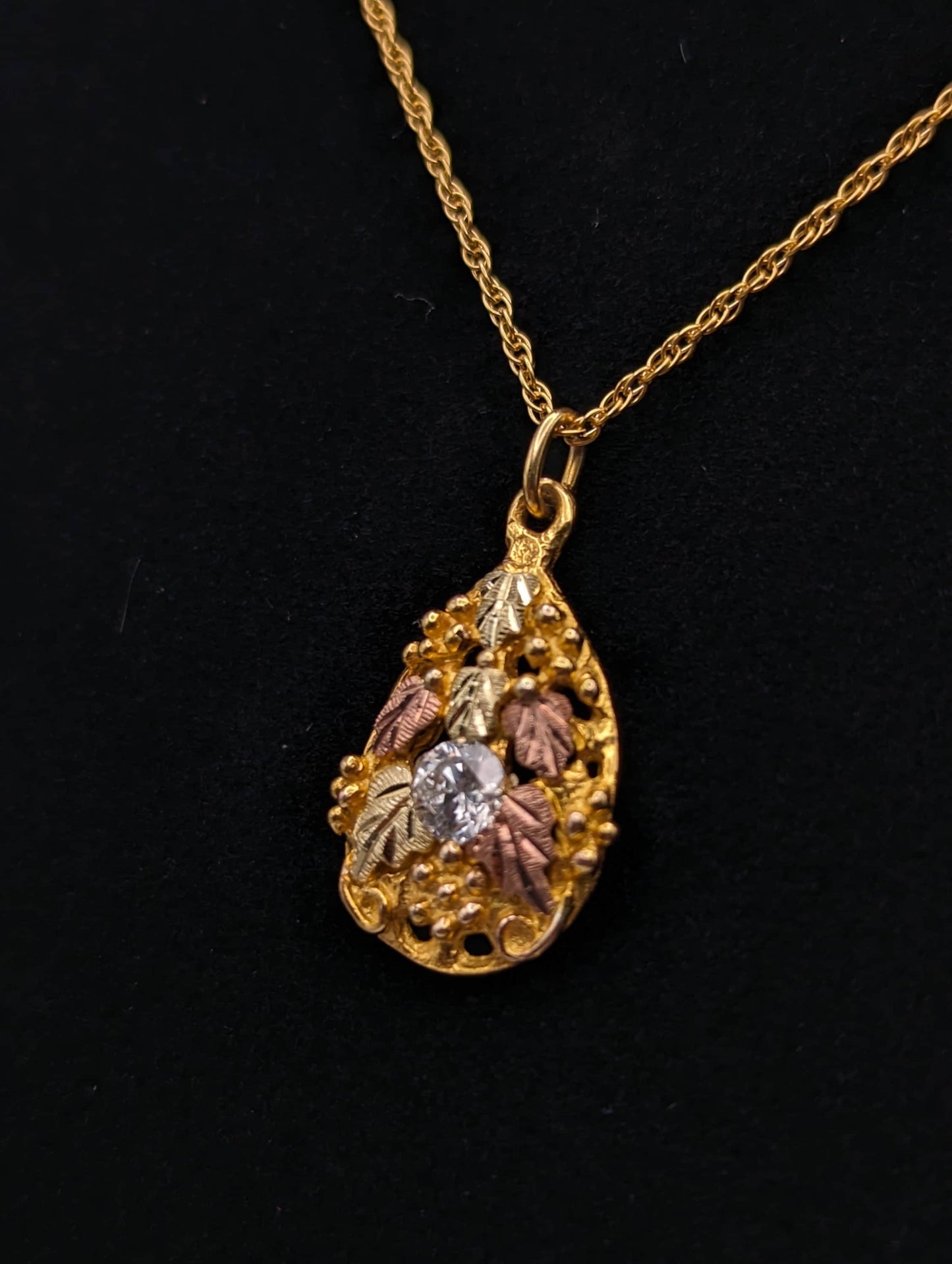 Diamond .33ct Gold Pendant 10k Black Hills Gold Rose Gold Vine w 10k GF Necklace. Black Hills Gold Diamond Necklace 18"