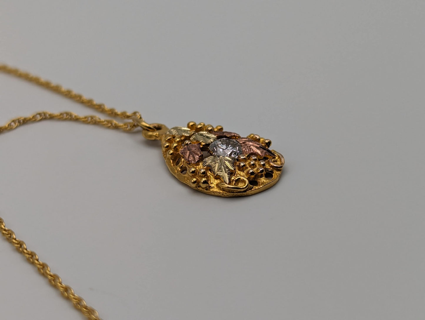 Diamond .33ct Gold Pendant 10k Black Hills Gold Rose Gold Vine w 10k GF Necklace. Black Hills Gold Diamond Necklace 18"