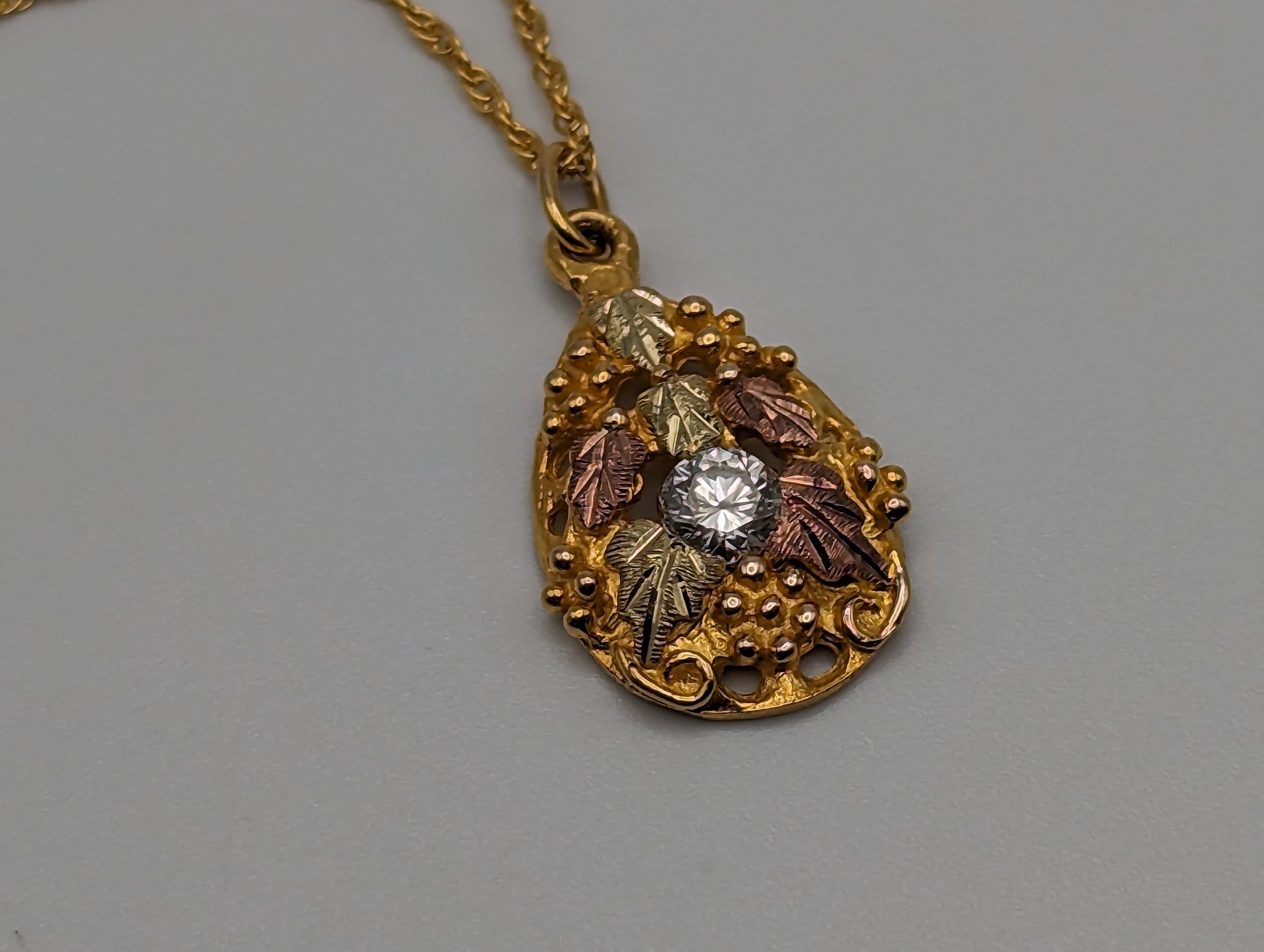 Diamond .33ct Gold Pendant 10k Black Hills Gold Rose Gold Vine w 10k GF Necklace. Black Hills Gold Diamond Necklace 18"