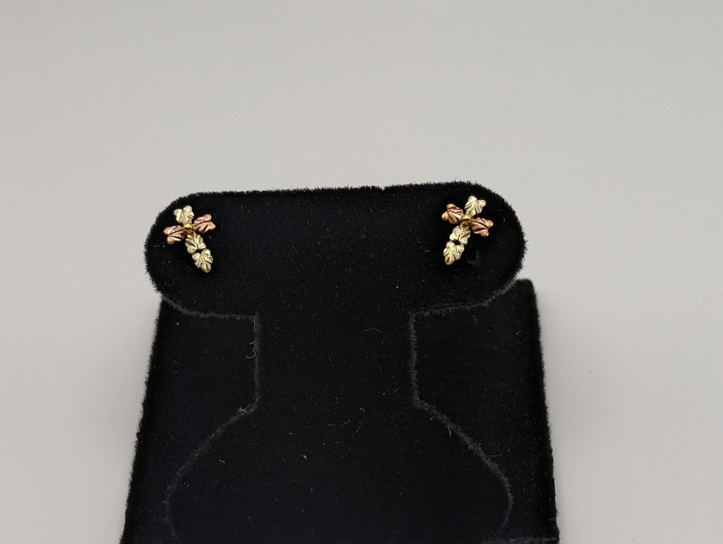 10k 12k Black Hills Gold Cross Earrings Tri Color Vintage Pierced Studs Gold Cross Earrings BHG