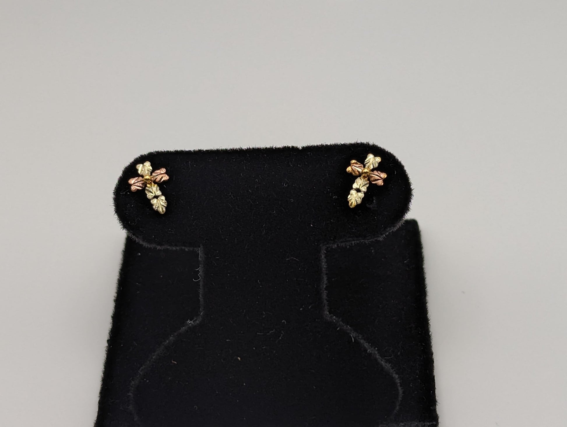 10k 12k Black Hills Gold Cross Earrings Tri Color Vintage Pierced Studs Gold Cross Earrings BHG