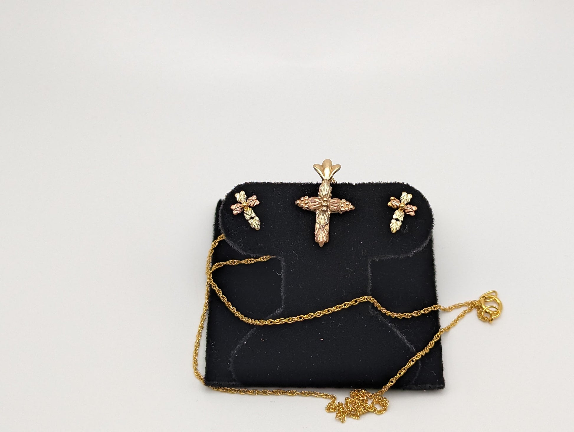 10k 12k Black Hills Gold Cross Earrings Tri Color Vintage Pierced Studs Gold Cross Earrings BHG