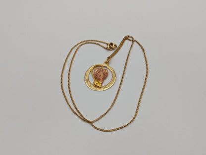 10k 12k Black Hills Rose Gold Leaf & Vine Round Pendant w Necklace 12K GF Chain. 10k Black Hills Gold Vine Necklace Pendant