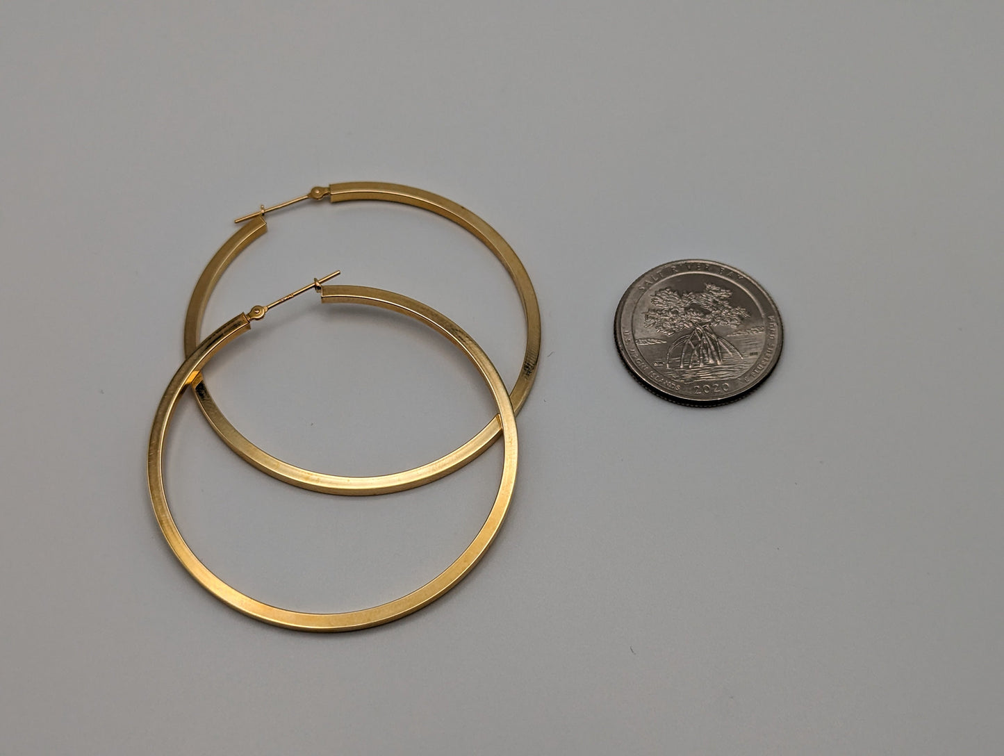 Large 2" 14k Gold 50 mm Hoop Earrings. XL Hoop Earrings Real Solid 14K Yellow Gold. Solid Gold Hoops.