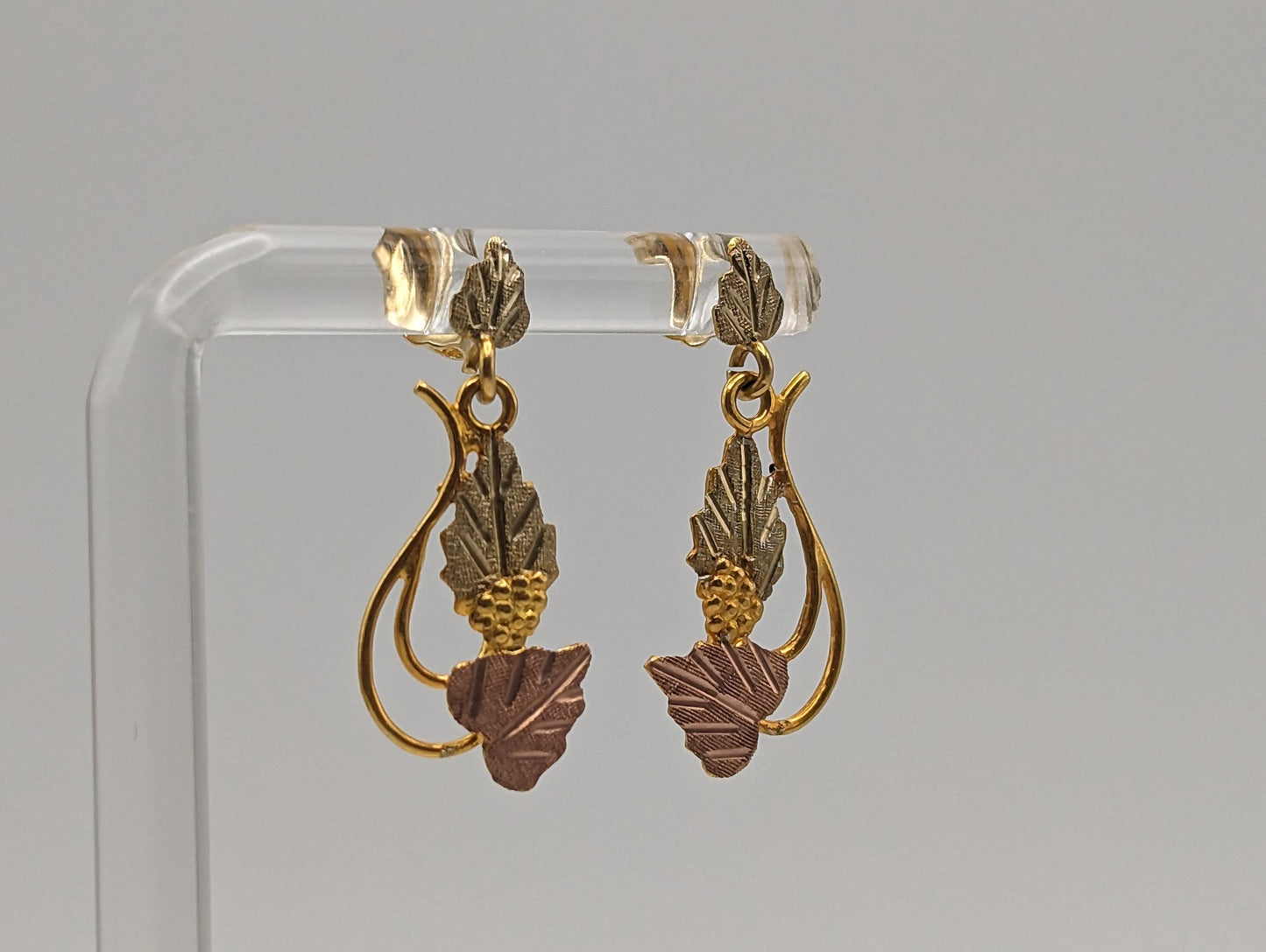 10k 12k Black Hills Gold Traditional 10k Gold Vine Dangel Earrings Rose Gold Black Hills Gold Trio Gold Vine Leaf Earrings