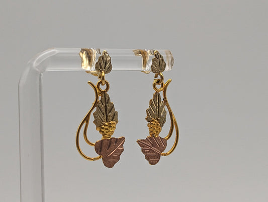 10k 12k Black Hills Gold Traditional 10k Gold Vine Dangel Earrings Rose Gold Black Hills Gold Trio Gold Vine Leaf Earrings