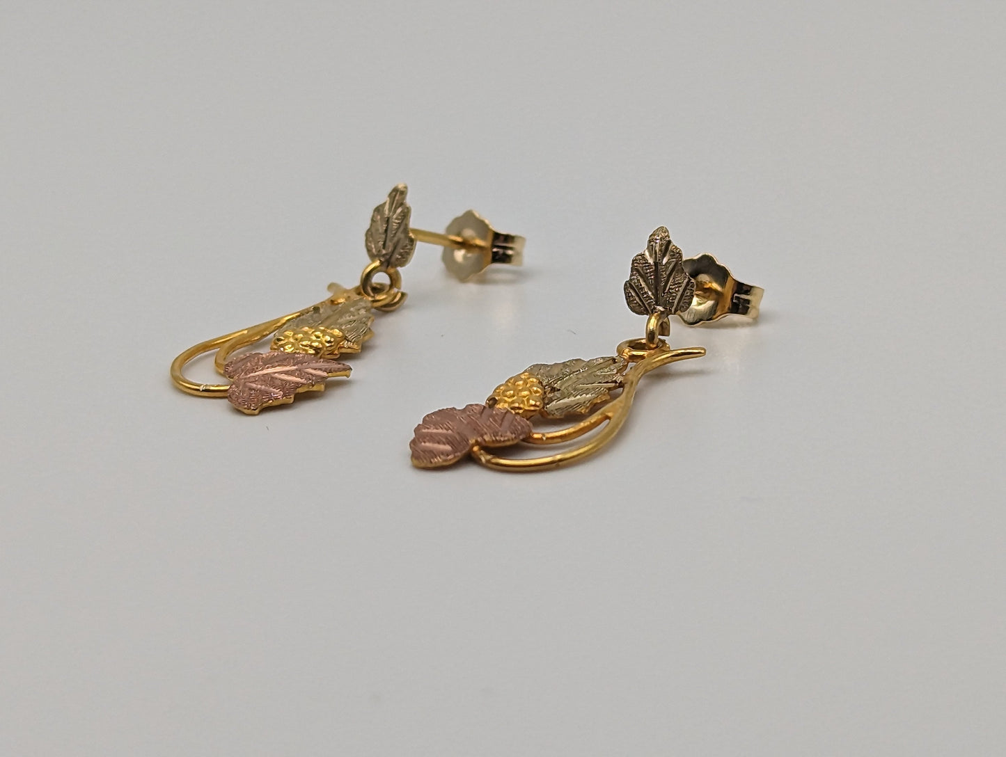 10k 12k Black Hills Gold Traditional 10k Gold Vine Dangel Earrings Rose Gold Black Hills Gold Trio Gold Vine Leaf Earrings