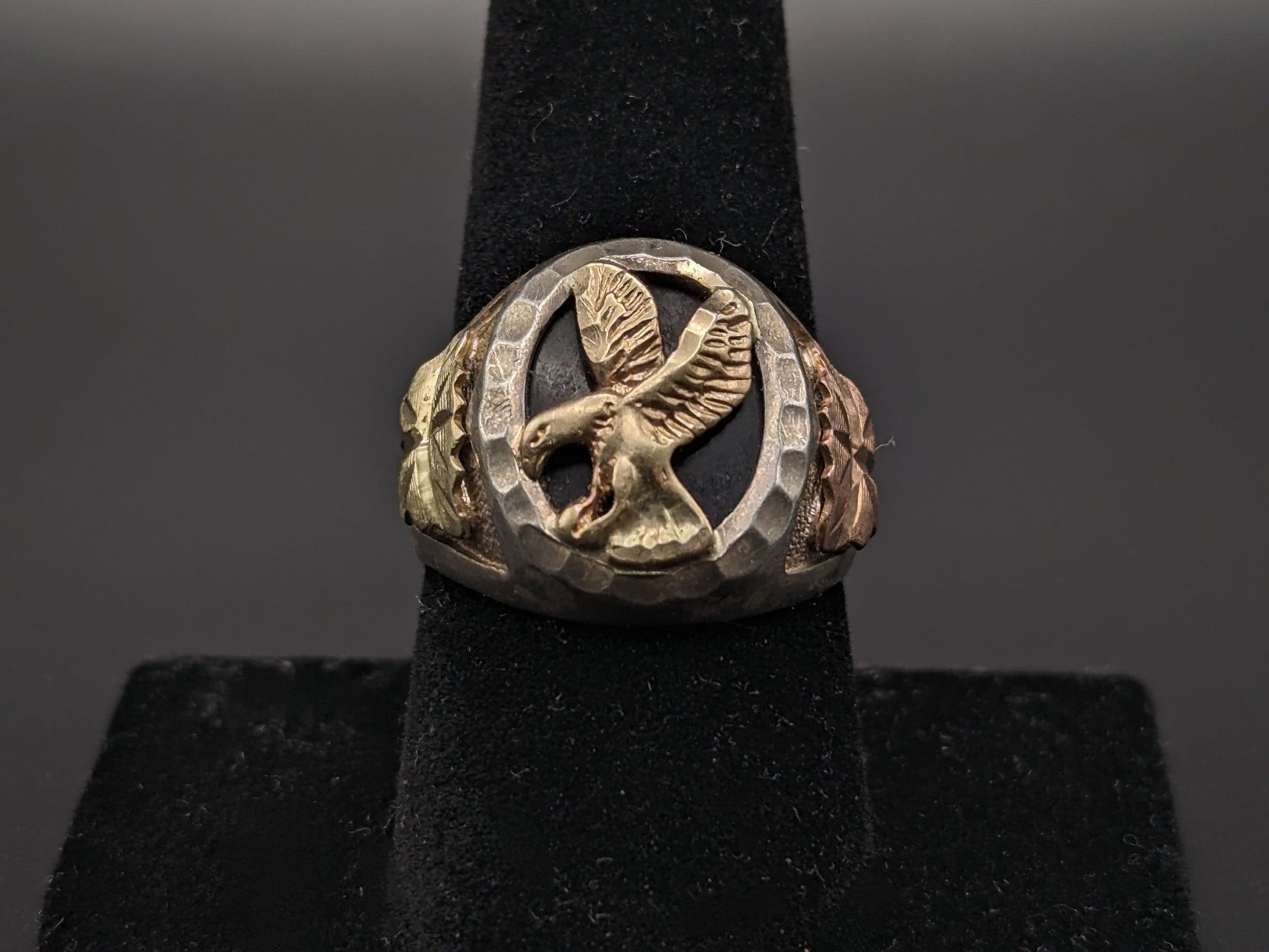 10k 12k Black Hills Gold Onyx Gold Flying Eagle Statement Ring. Sterling Silver Flying Eagle Mens Ring. BHG Eagle Ring