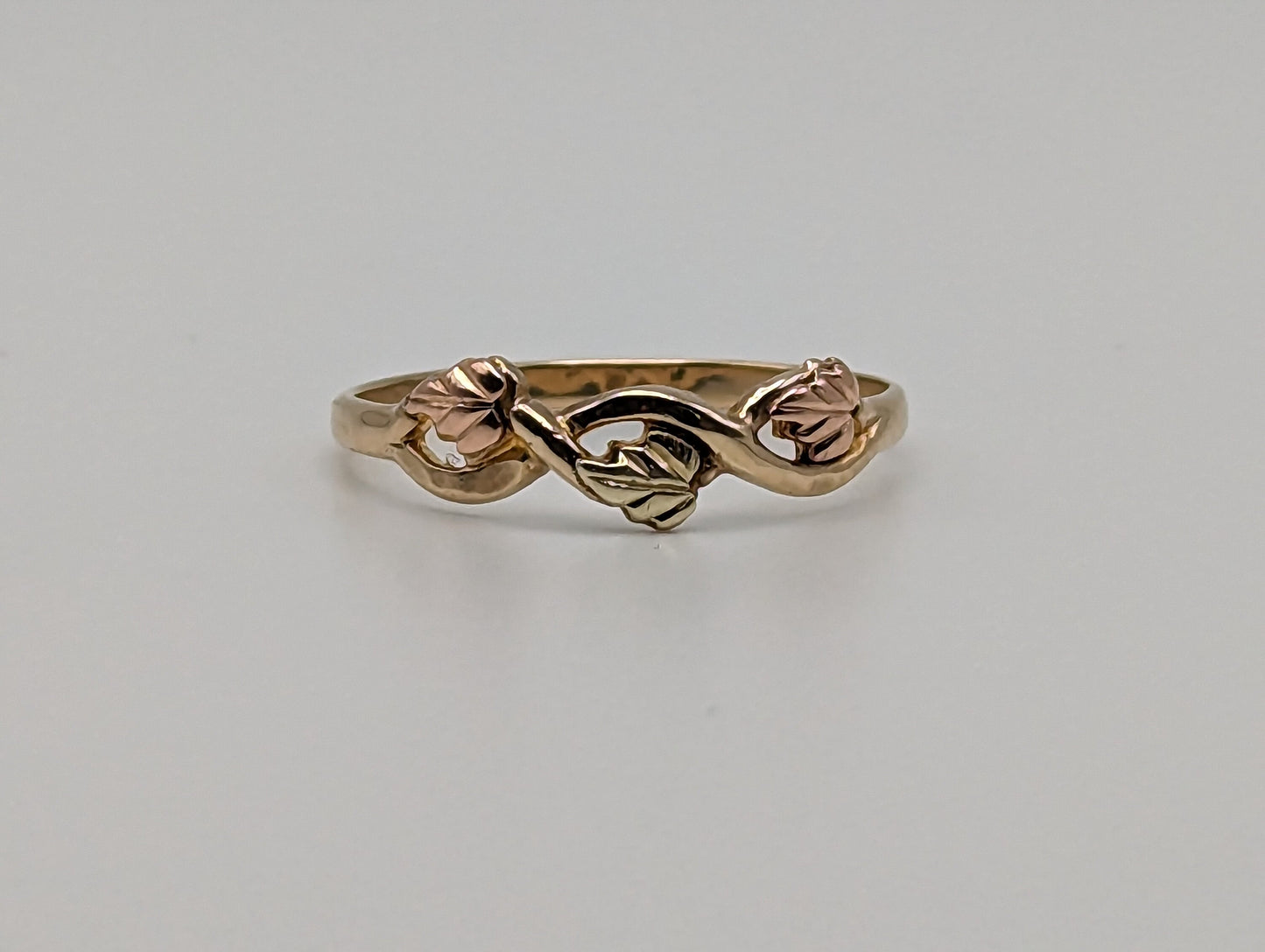 10k 12k Black Hills Gold Promise Ring. Infinity Twist Multi-tone Gold Signet Ring Black Hill Band. Rose Gold Flower Vine Ring.