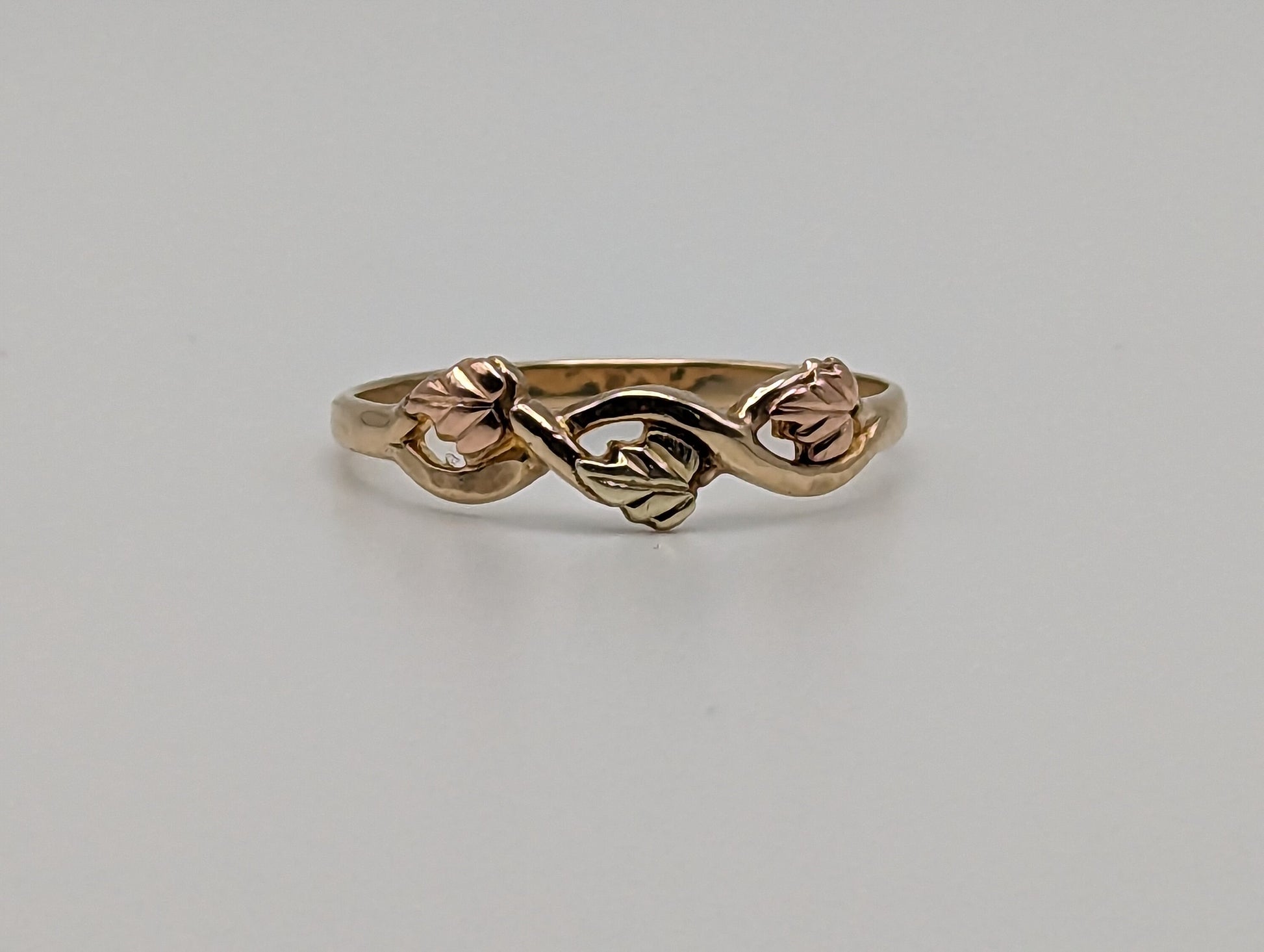 10k 12k Black Hills Gold Promise Ring. Infinity Twist Multi-tone Gold Signet Ring Black Hill Band. Rose Gold Flower Vine Ring.