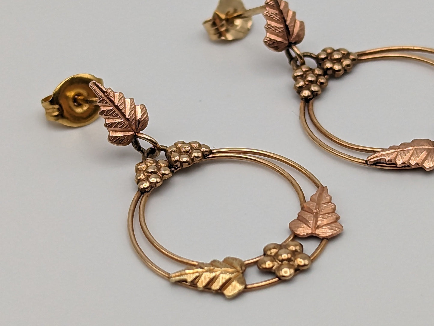 10k 12k Black Hills Gold Traditional 10k Gold Vine Hoop Earrings Rose Gold Black Hills Gold Trio Gold Vine Leaf Earrings