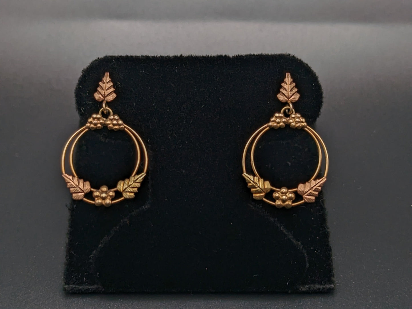 10k 12k Black Hills Gold Traditional 10k Gold Vine Hoop Earrings Rose Gold Black Hills Gold Trio Gold Vine Leaf Earrings