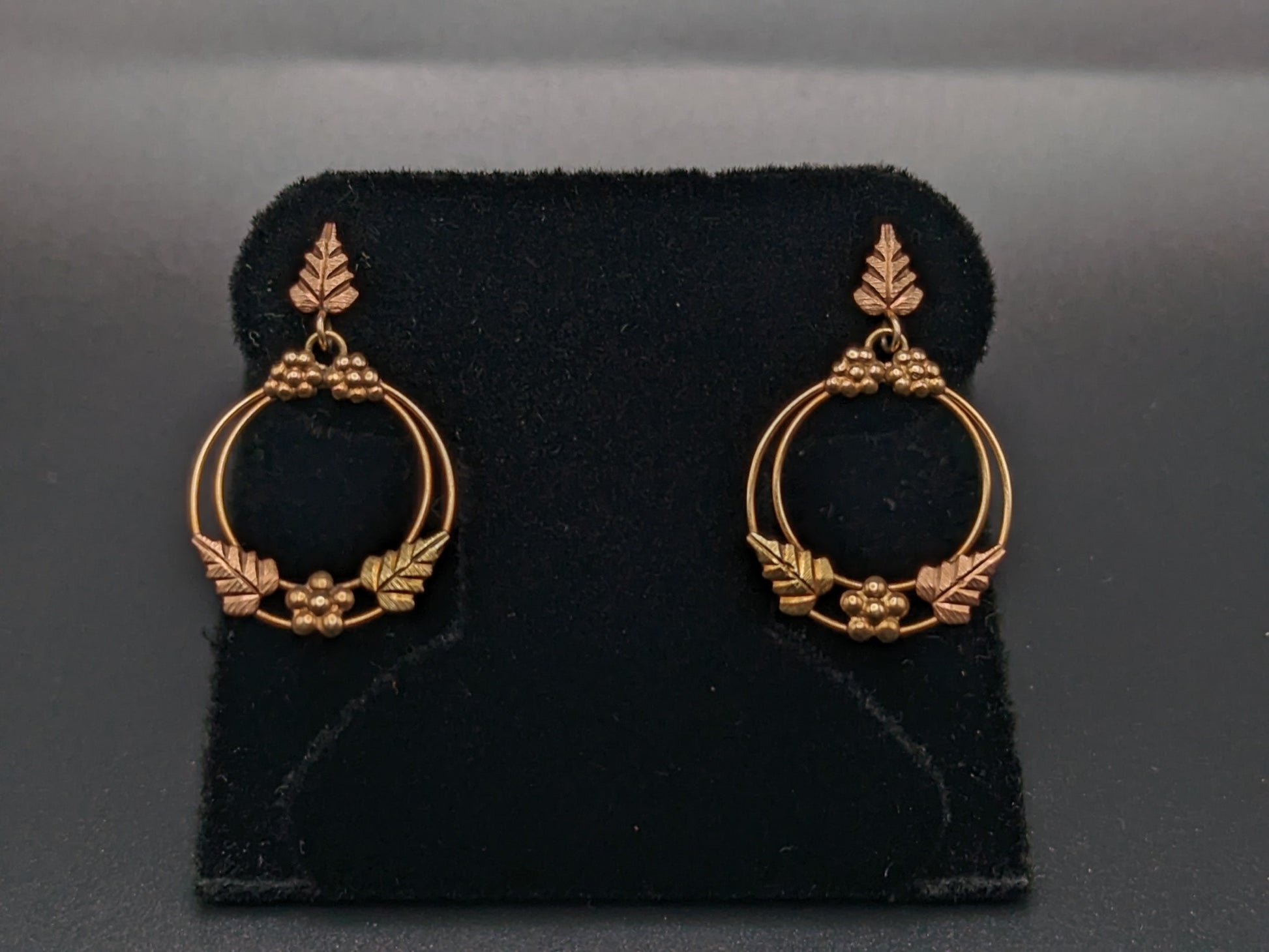 10k 12k Black Hills Gold Traditional 10k Gold Vine Hoop Earrings Rose Gold Black Hills Gold Trio Gold Vine Leaf Earrings