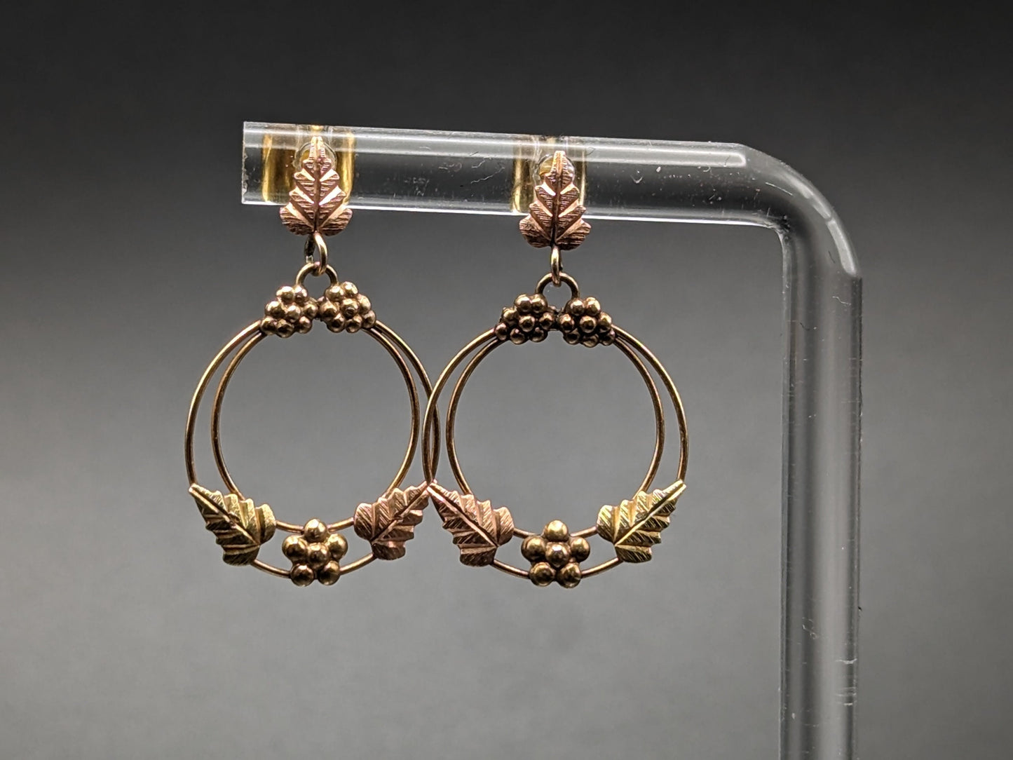 10k 12k Black Hills Gold Traditional 10k Gold Vine Hoop Earrings Rose Gold Black Hills Gold Trio Gold Vine Leaf Earrings