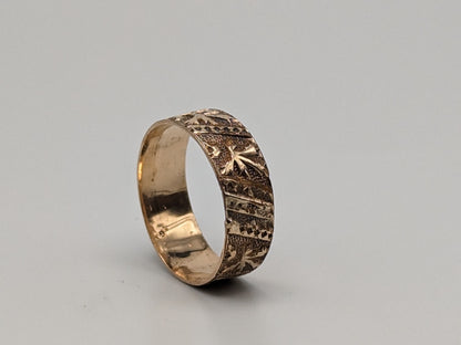 10k Antique 1900s Oak Leaf Design Wide Cigar Wedding Band Yellow Gold Wide band Gold