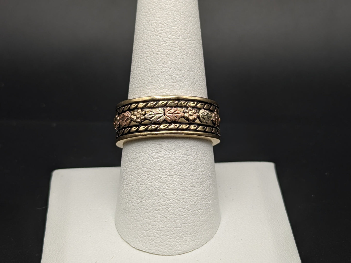 10k 12k Signet Ring 9mm Wide Wedding Band Black Hills Gold Vine Leaf Statement Engagement