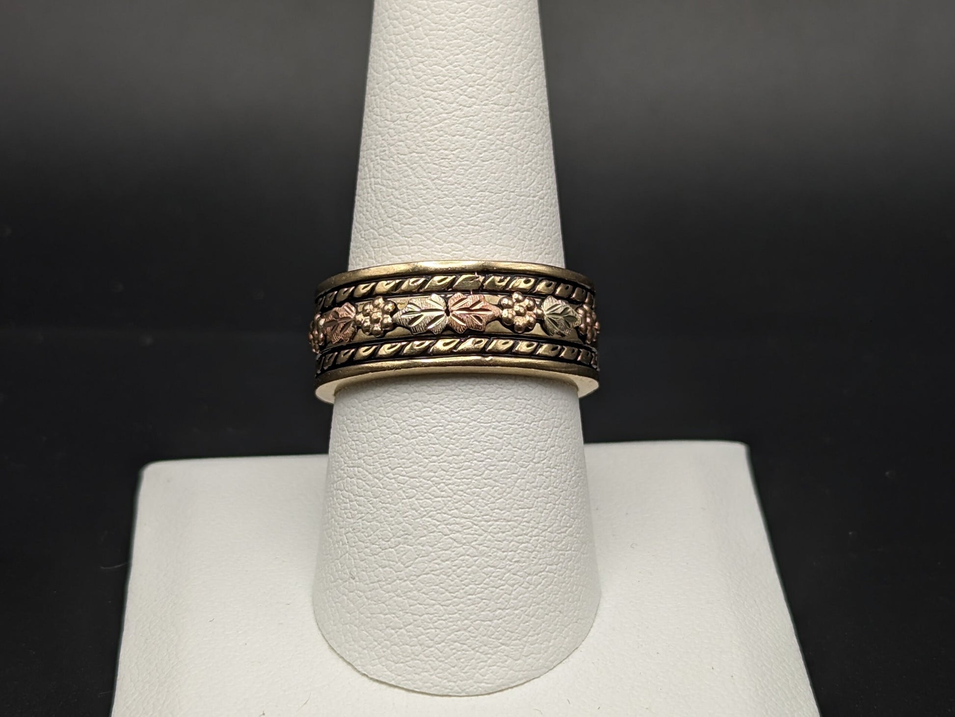 10k 12k Signet Ring 9mm Wide Wedding Band Black Hills Gold Vine Leaf Statement Engagement