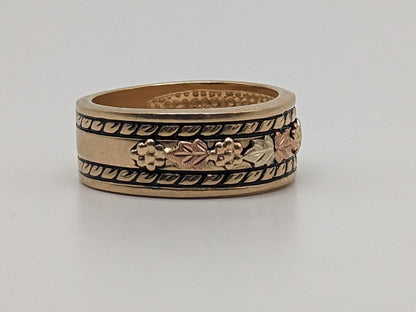 10k 12k Signet Ring 9mm Wide Wedding Band Black Hills Gold Vine Leaf Statement Engagement