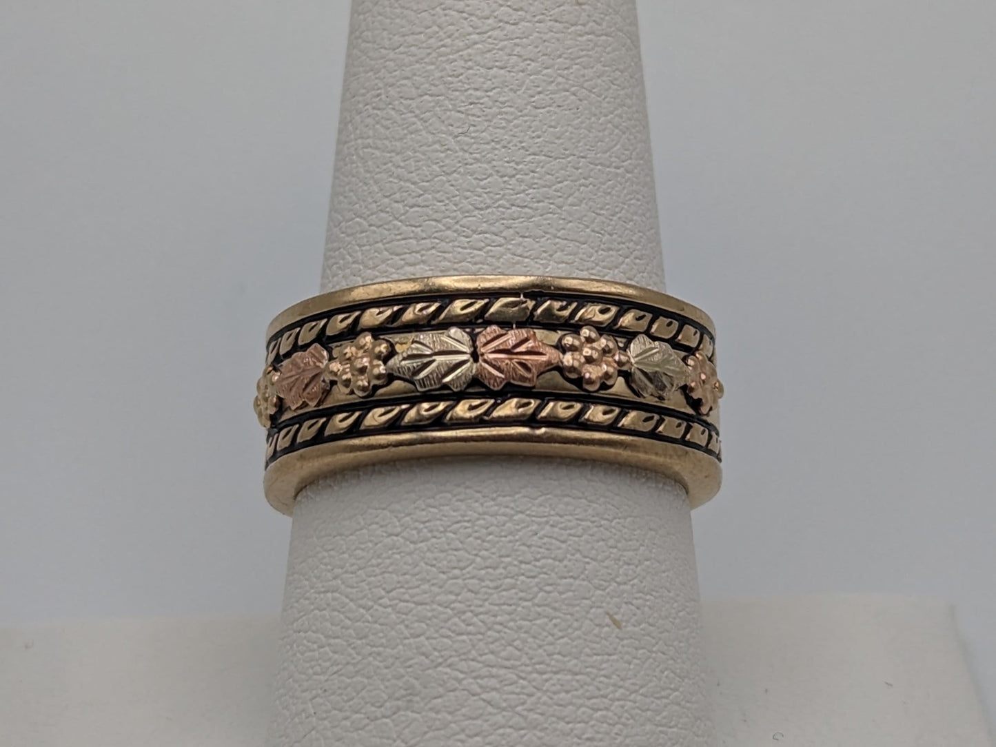 10k 12k Signet Ring 9mm Wide Wedding Band Black Hills Gold Vine Leaf Statement Engagement