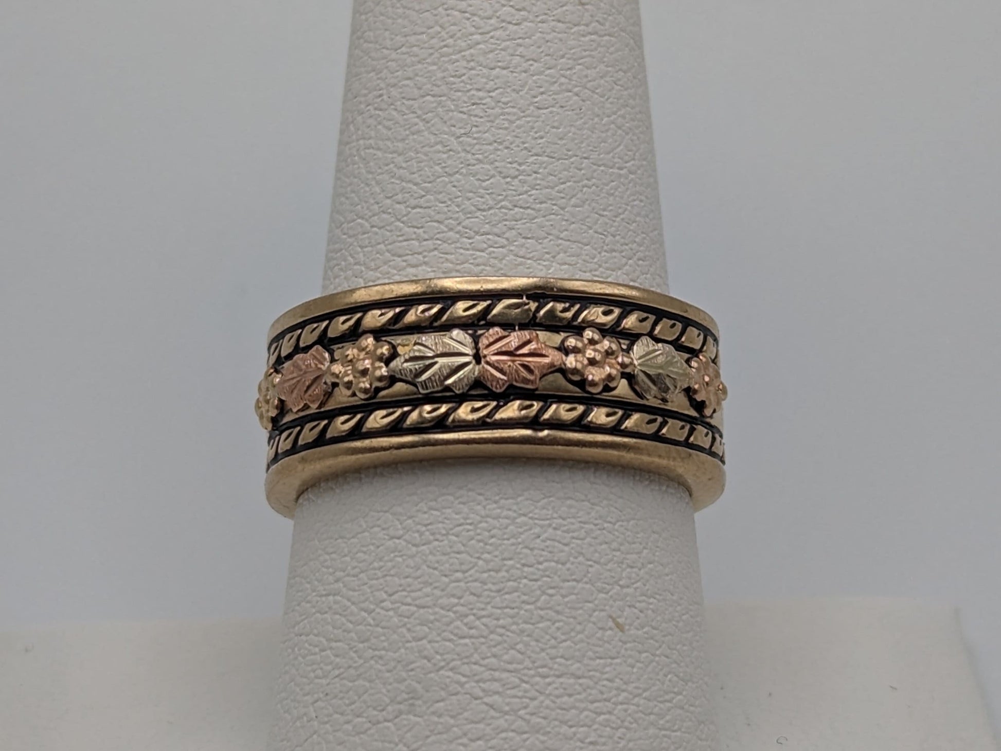 10k 12k Signet Ring 9mm Wide Wedding Band Black Hills Gold Vine Leaf Statement Engagement