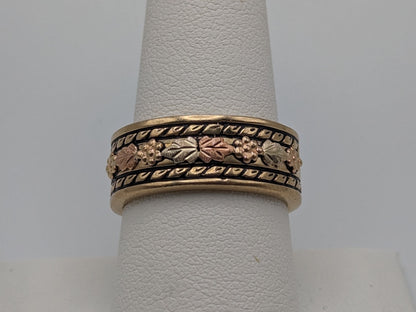 10k 12k Signet Ring 9mm Wide Wedding Band Black Hills Gold Vine Leaf Statement Engagement