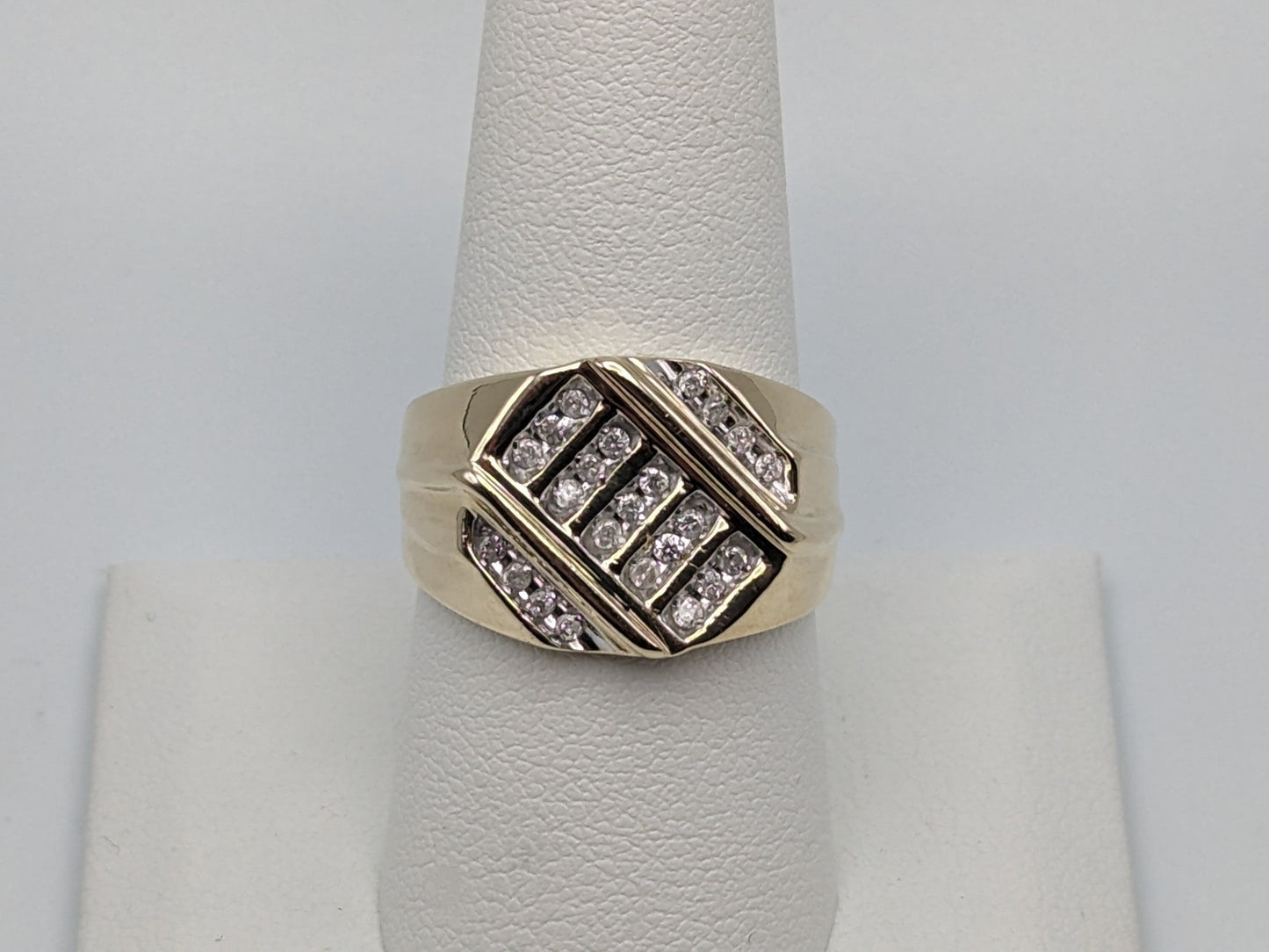 Vintage 10k Yellow Gold Natural 23 Diamond Mens Ring Statement Signet Ring Wedding Band