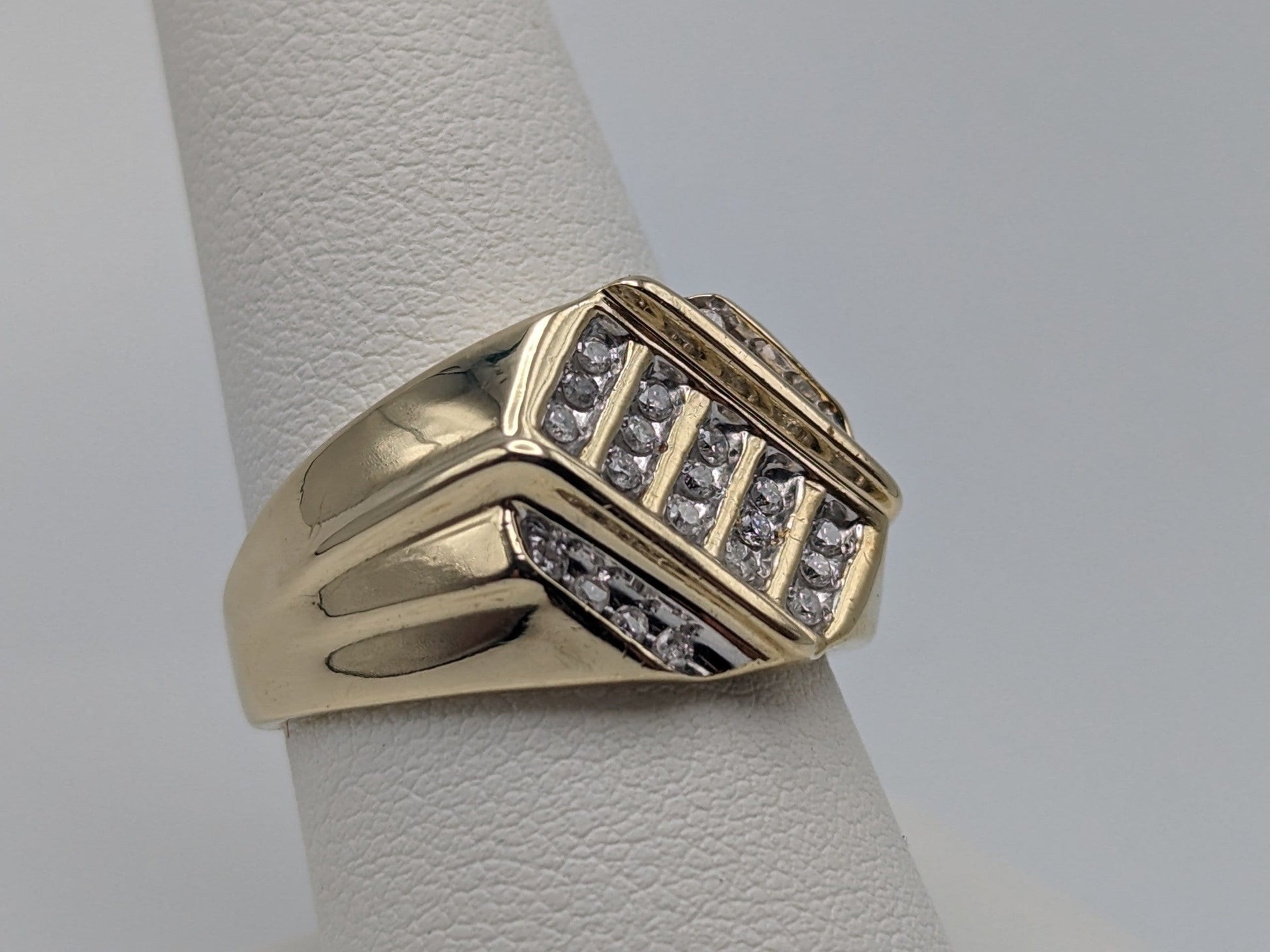 Vintage 10k Yellow Gold Natural 23 Diamond Mens Ring Statement Signet Ring Wedding Band