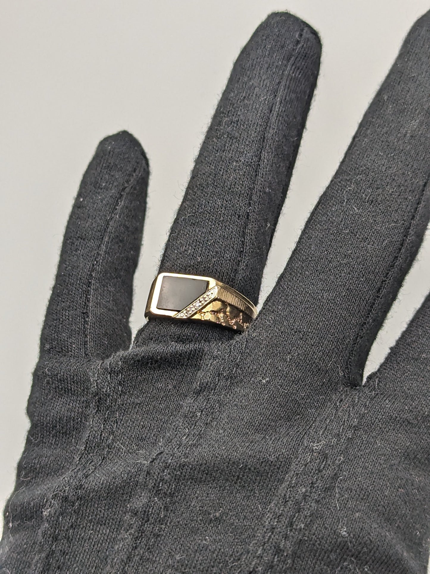 Vintage 5.7gr Gold Nugget 10k Rectangle Black Onyx Diamond Ring Midnight Black Vintage Art Deco Onyx Ring.