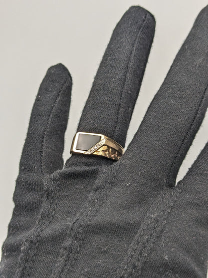 Vintage 5.7gr Gold Nugget 10k Rectangle Black Onyx Diamond Ring Midnight Black Vintage Art Deco Onyx Ring.