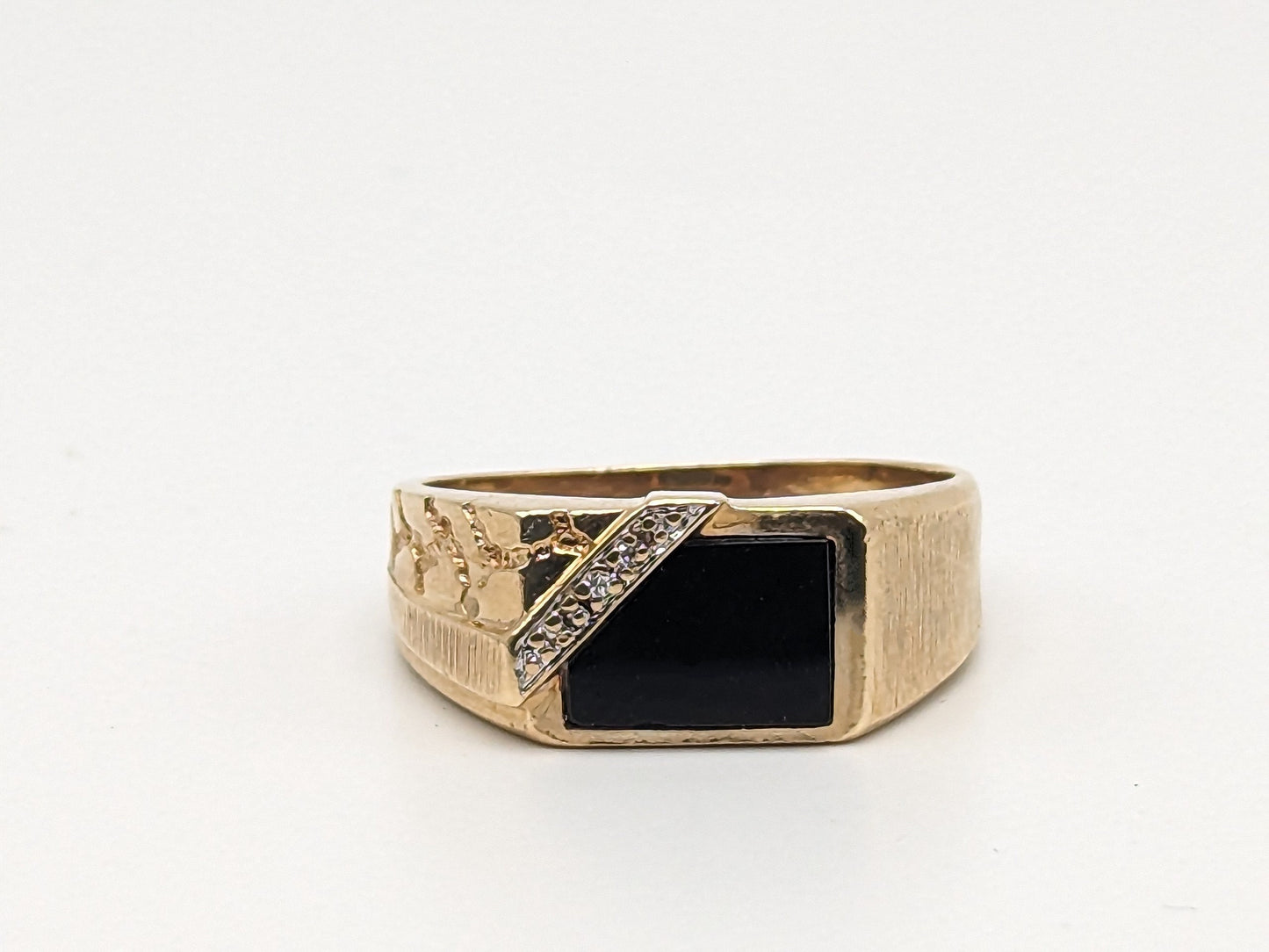 Vintage 5.7gr Gold Nugget 10k Rectangle Black Onyx Diamond Ring Midnight Black Vintage Art Deco Onyx Ring.