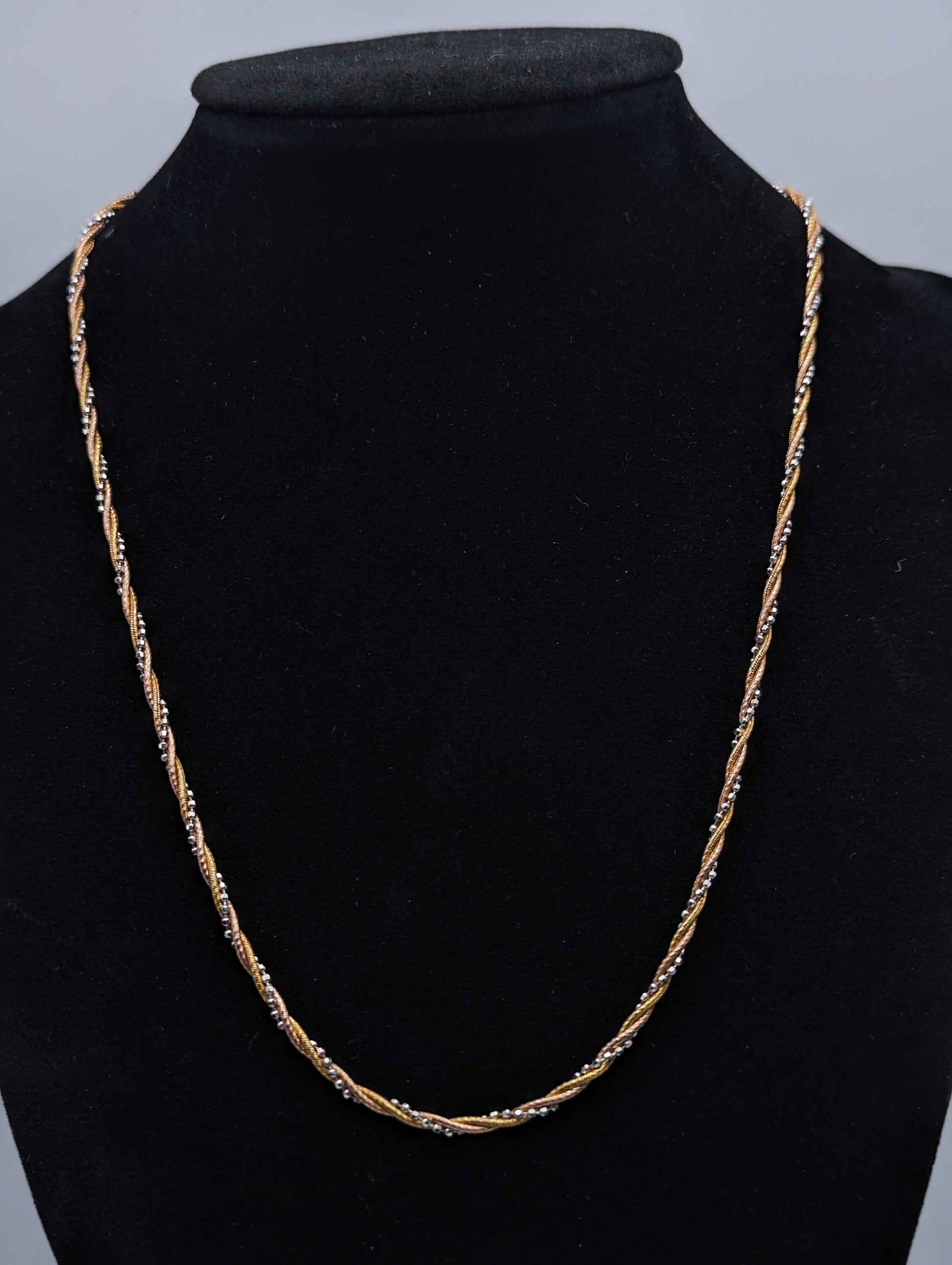 Unique 10gr 14k Italian Yellow & White Gold Beads Ladies Necklace Chain Twisted Cable Chain Necklace 18”