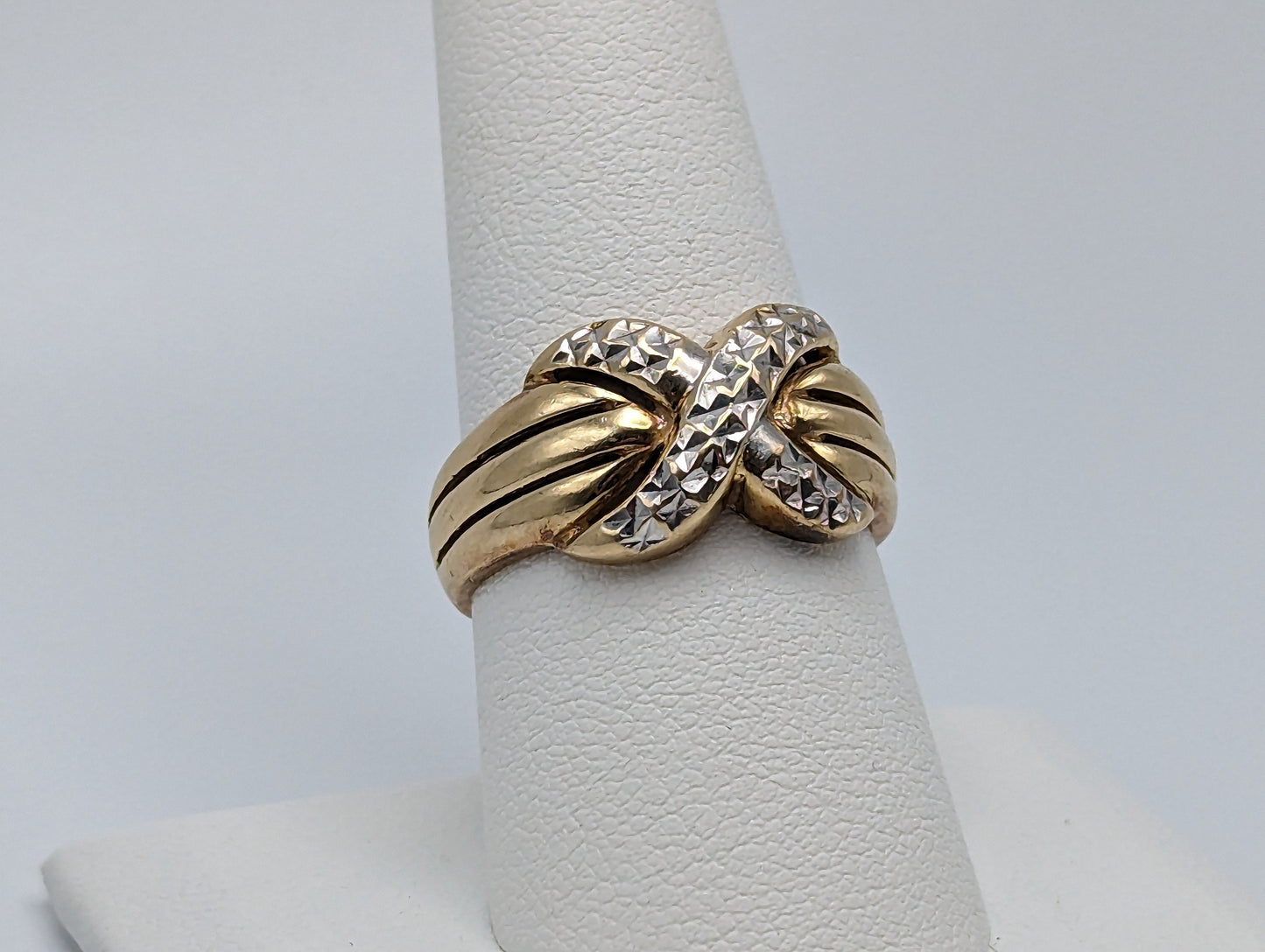 Heavy White & Yellow Gold 14k X Design Ring. Multi-Band X Ring. Solid Gold X Ring.