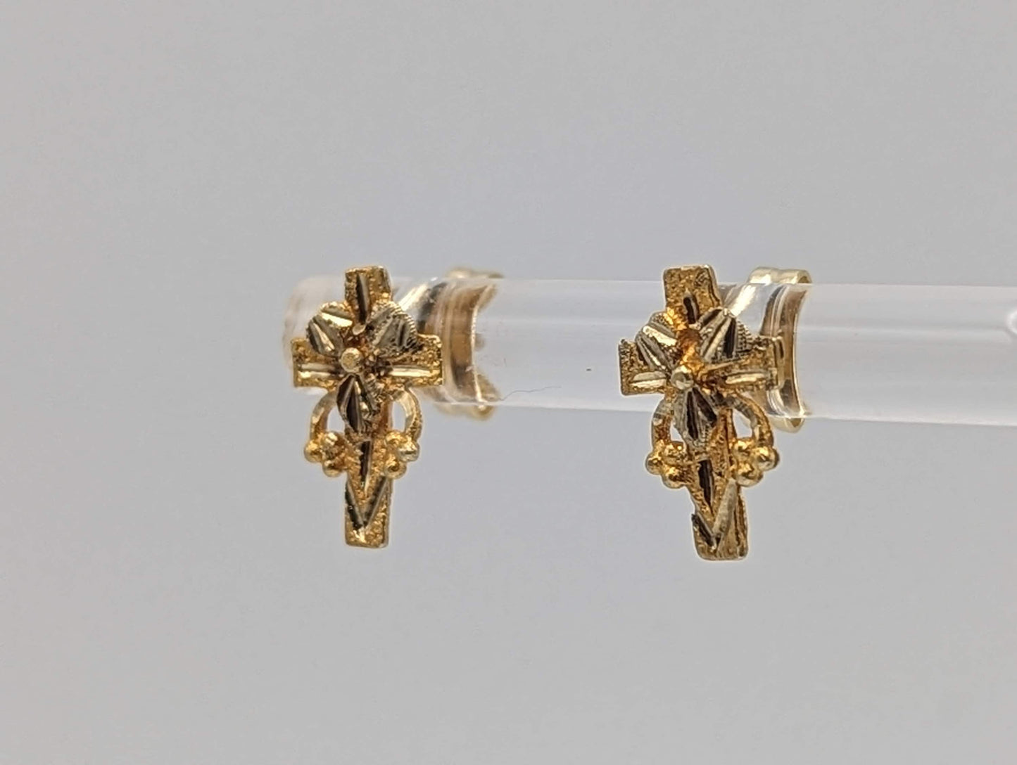 10k 12k Black Hills Gold Cross Earrings Tri Color Vintage Pierced Studs Gold Cross Earrings BHG