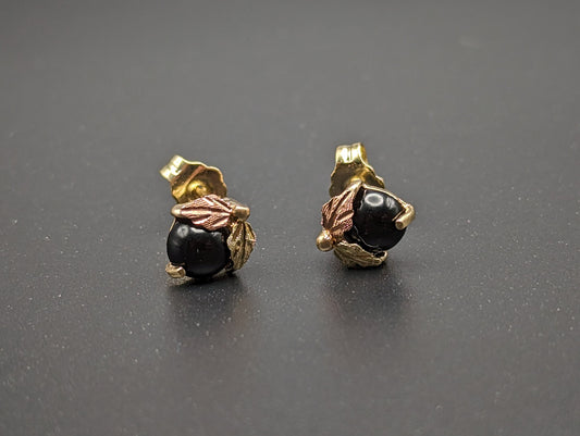 10k 12k Black Hills Gold Black Onyx Traditional Gold Vine Studs Earrings Post Design Earrings BHG