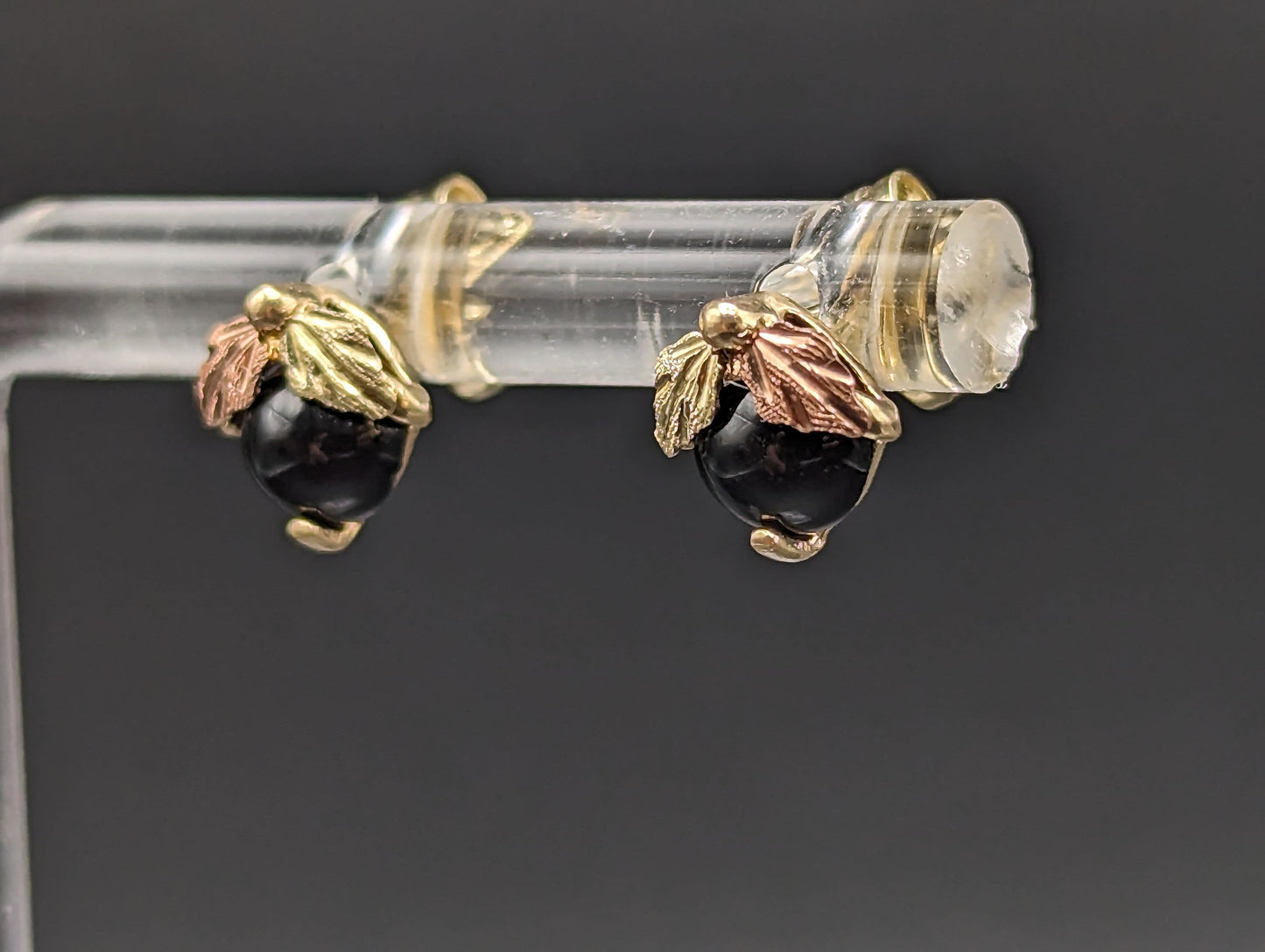 10k 12k Black Hills Gold Black Onyx Traditional Gold Vine Studs Earrings Post Design Earrings BHG