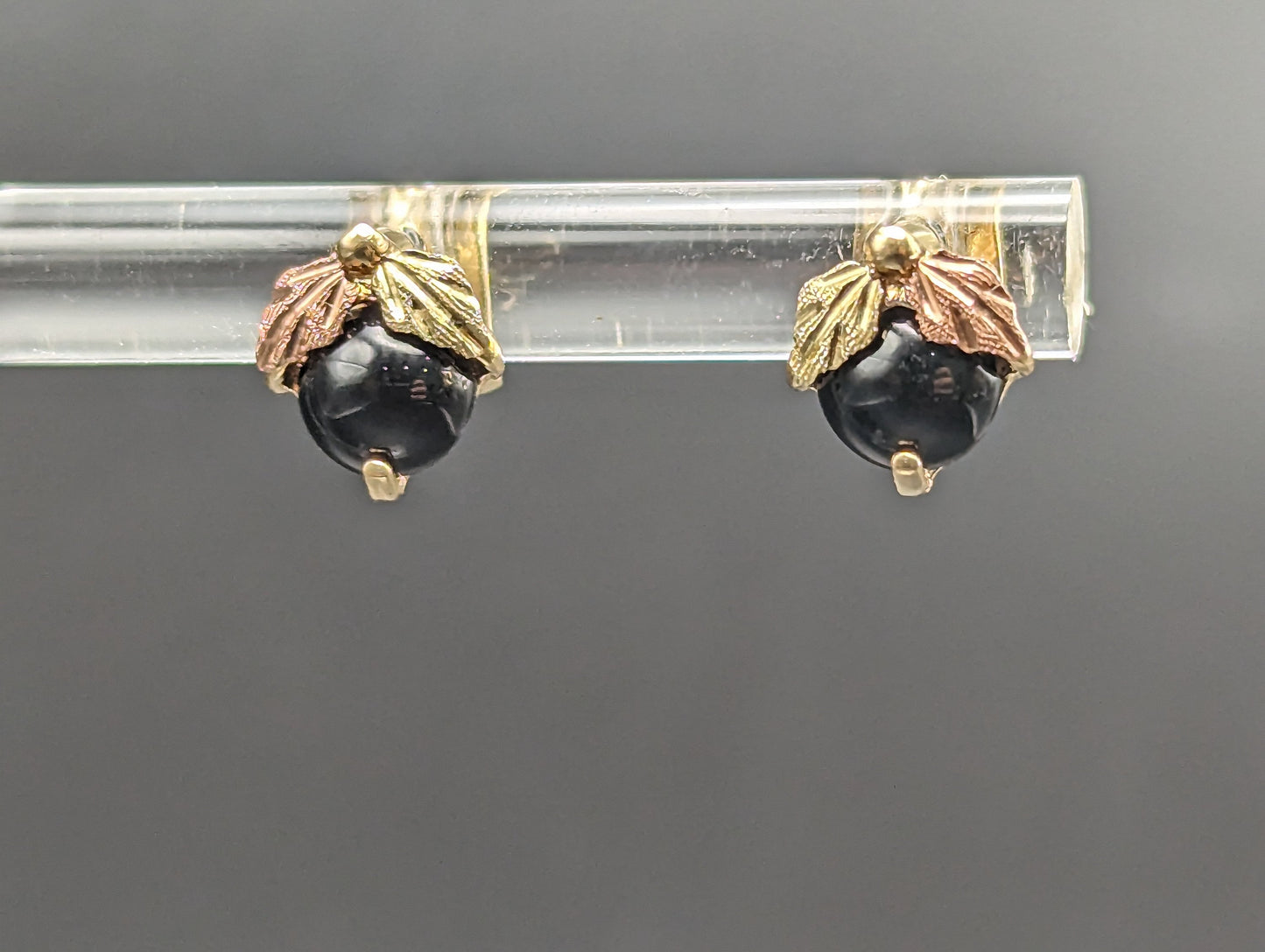 10k 12k Black Hills Gold Black Onyx Traditional Gold Vine Studs Earrings Post Design Earrings BHG