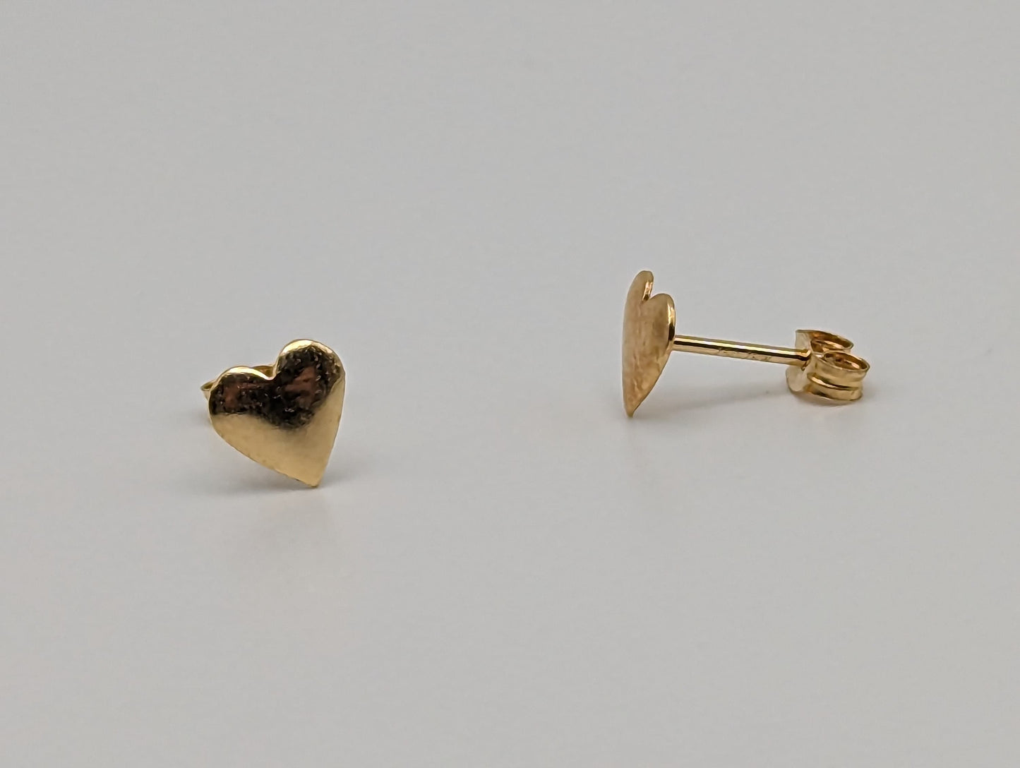 Dainty Whimsical Solid Gold 18K Yellow Gold Heart Stud Earrings