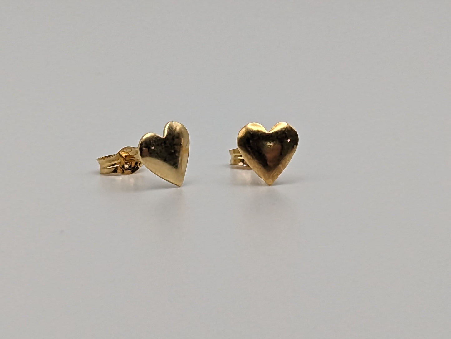 Dainty Whimsical Solid Gold 18K Yellow Gold Heart Stud Earrings